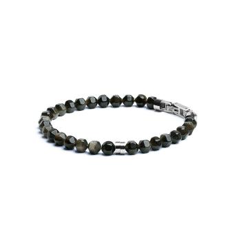 6mm Armband mit grünen Obsidian Steinen und Titanium Element - Hexa Green